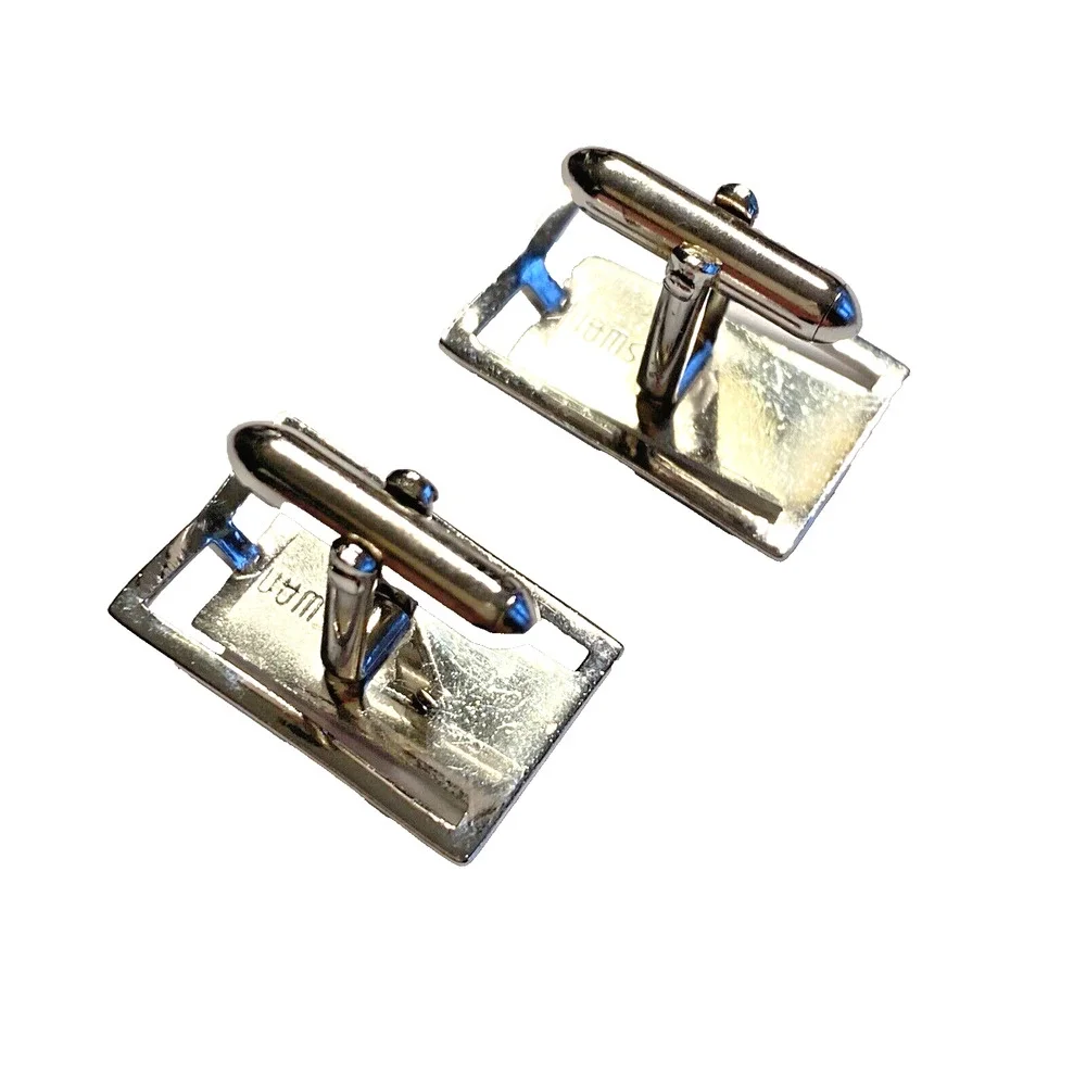 Vintage SWANK Mid Century Cuff Links Silvertone Brushed Etched Dimensional Chic